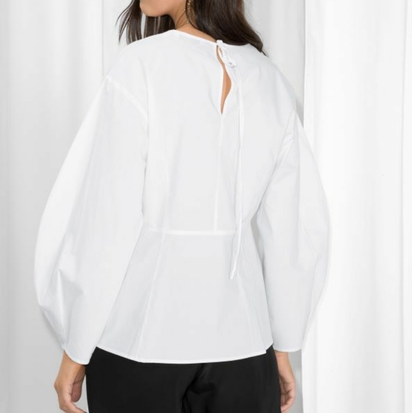 & other stories white peplum blouse & puff sleeves - Picture 2 of 7